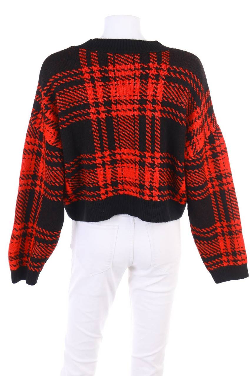 Carou Stradivarius Cropped-Strick-Pullover Mit Tartan-Muster
