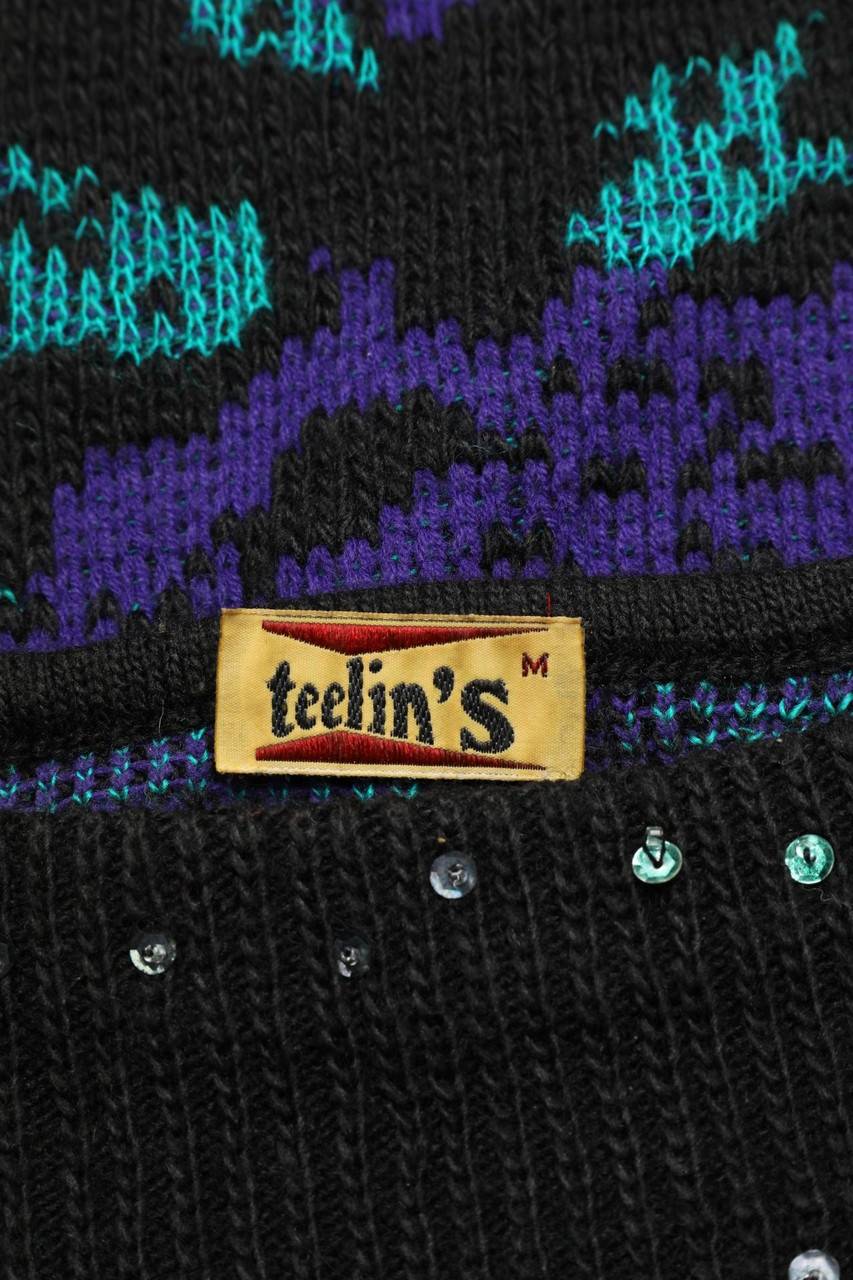 Carou Teelin´s 80s-Strick-Pullover Aus Woll-Mix Mit Pailletten