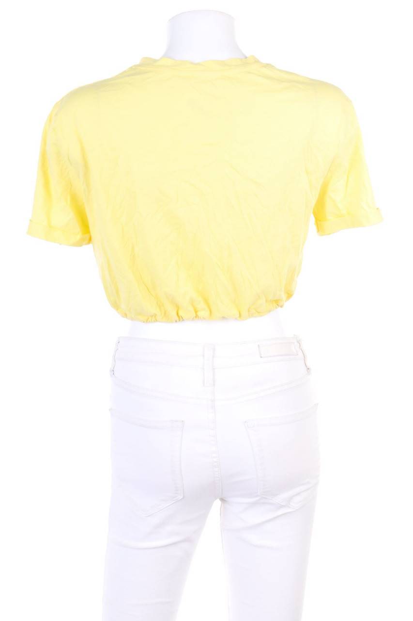 Carou TERRANOVA Cropped-Kurzarm-Shirt Aus Baumwolle Mit Statement-Print Mit Gummizug