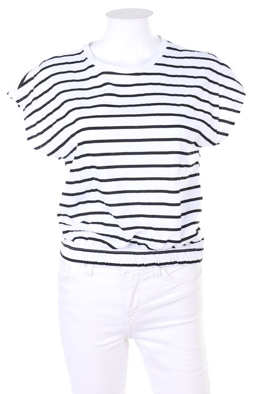 Carou TESSENTIALS Streifen-Cropped-Shirt aus Baumwolle mit überschnittener Schulter