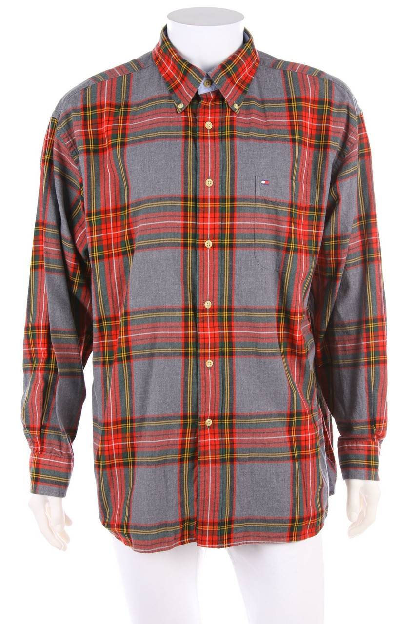 Carou TOMMY HILFIGER kariertes Button-down-Hemd mit Logo-Stickerei