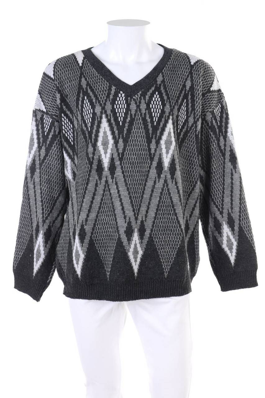 Carou TOP FASHION GEAR Vintage-V-Neck-Pullover mit geometrischem Muster