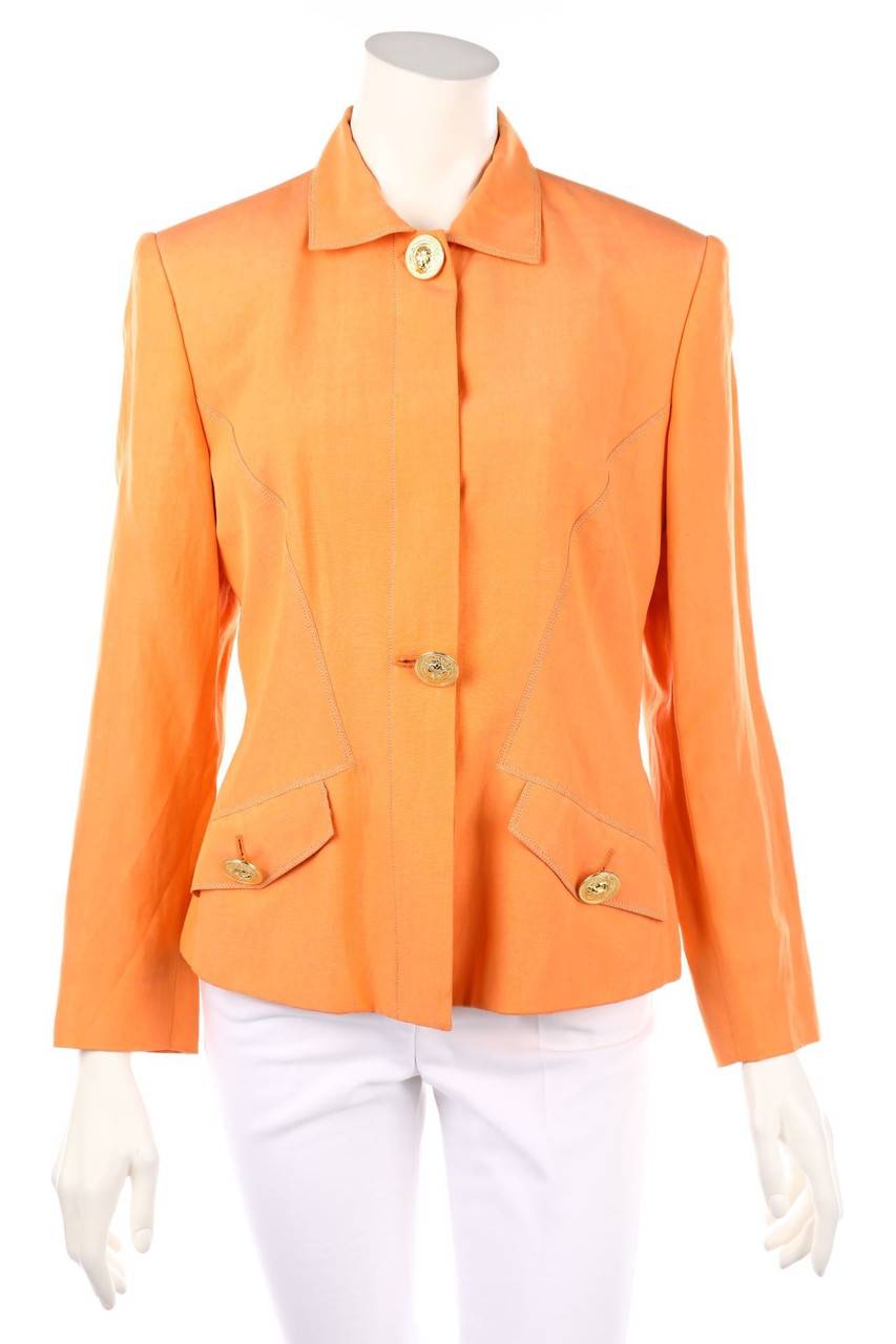 Carou VERSUS Gianni Versace Vintage-Blazer aus Leinen-Seide-Mix mit Logo-Knöpfen