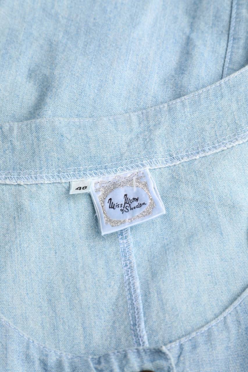 Carou VINTAGE Blusentop In Denim-Optik Mit Aufgesetzten Taschen