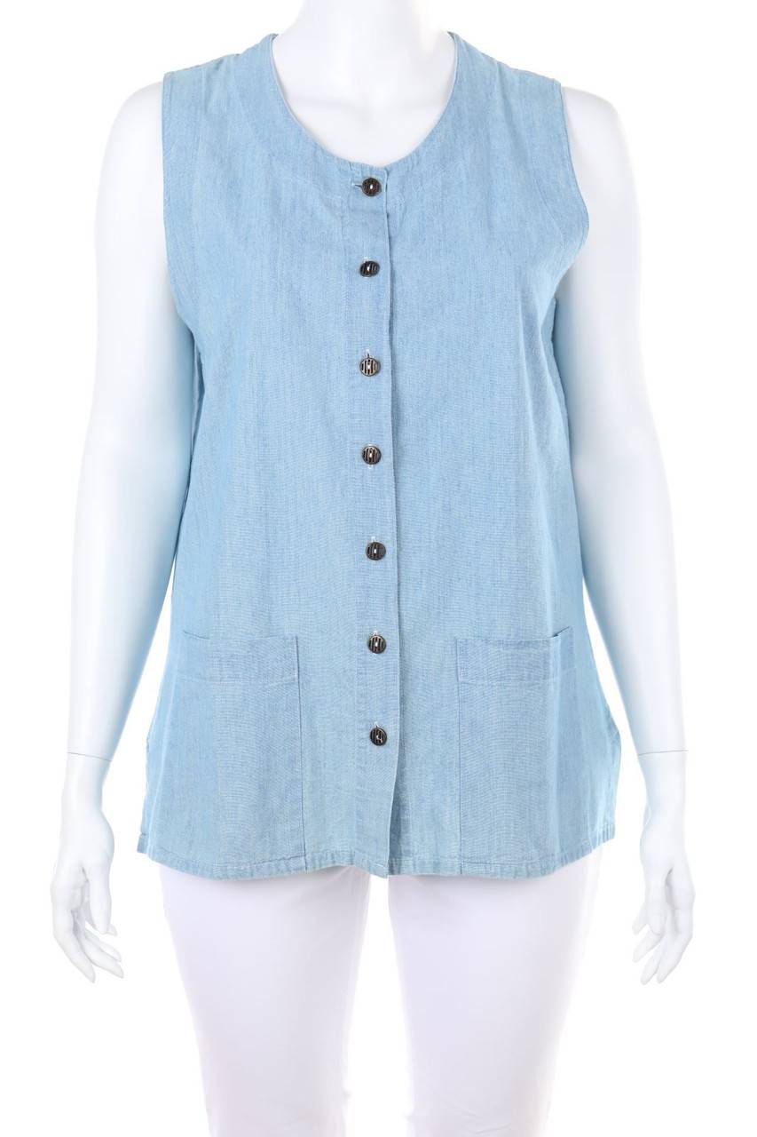 Carou VINTAGE Blusentop in Denim-Optik mit aufgesetzten Taschen