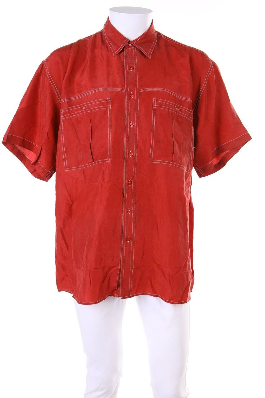 Carou VINTAGE Kurzarm-Hemd Casual uni aus Seide mit aufgesetzten Taschen