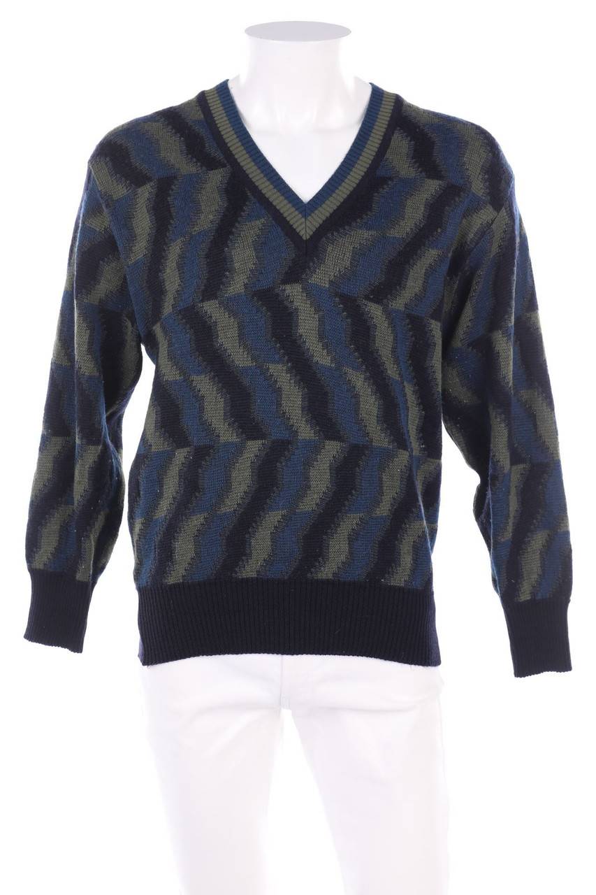 Carou VINTAGE V-Neck-Pullover aus Schurwoll-Mix mit geometrischem Muster