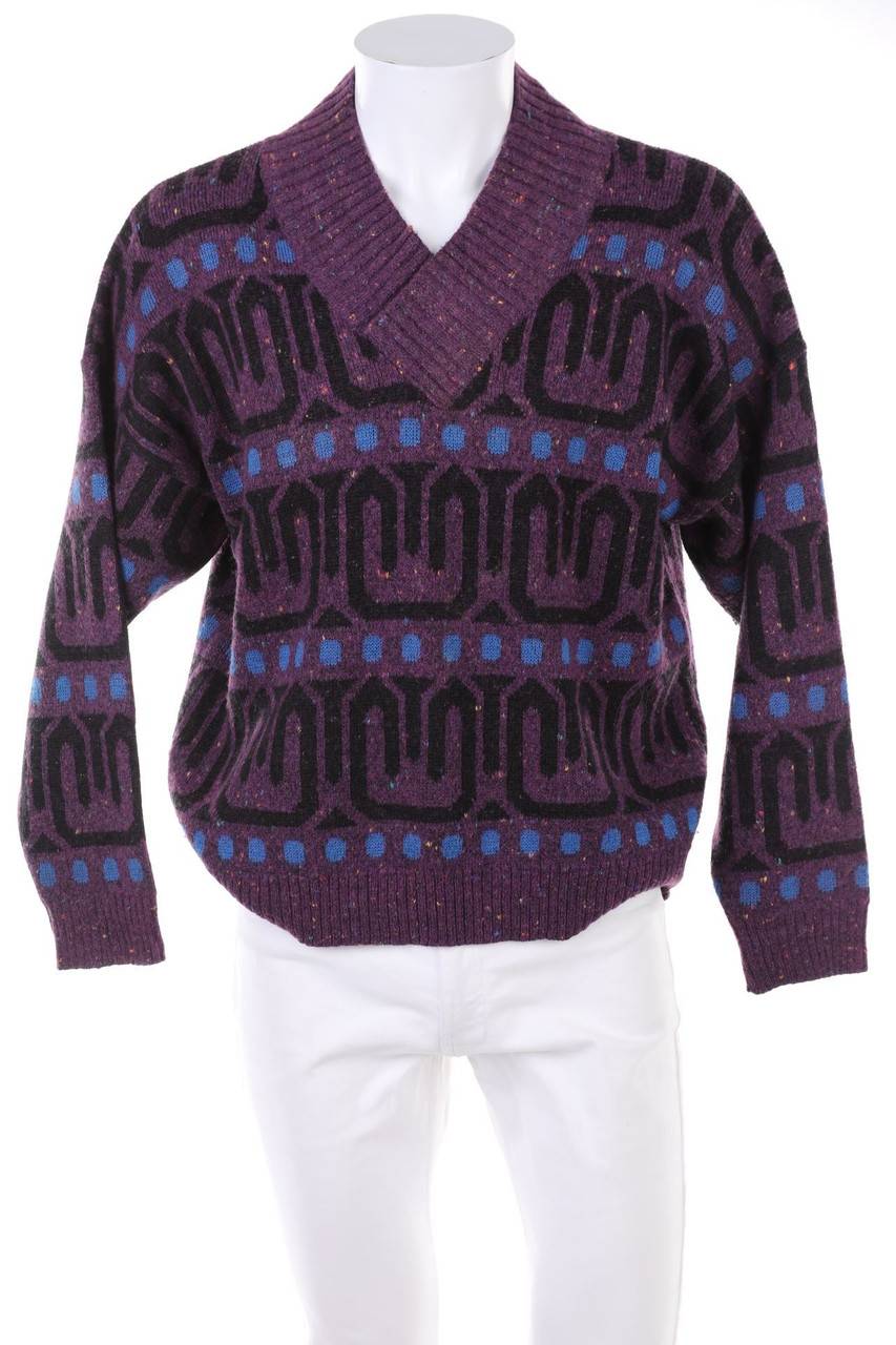Carou VINTAGE V-Neck-Pullover aus Woll-Mix mit Muster