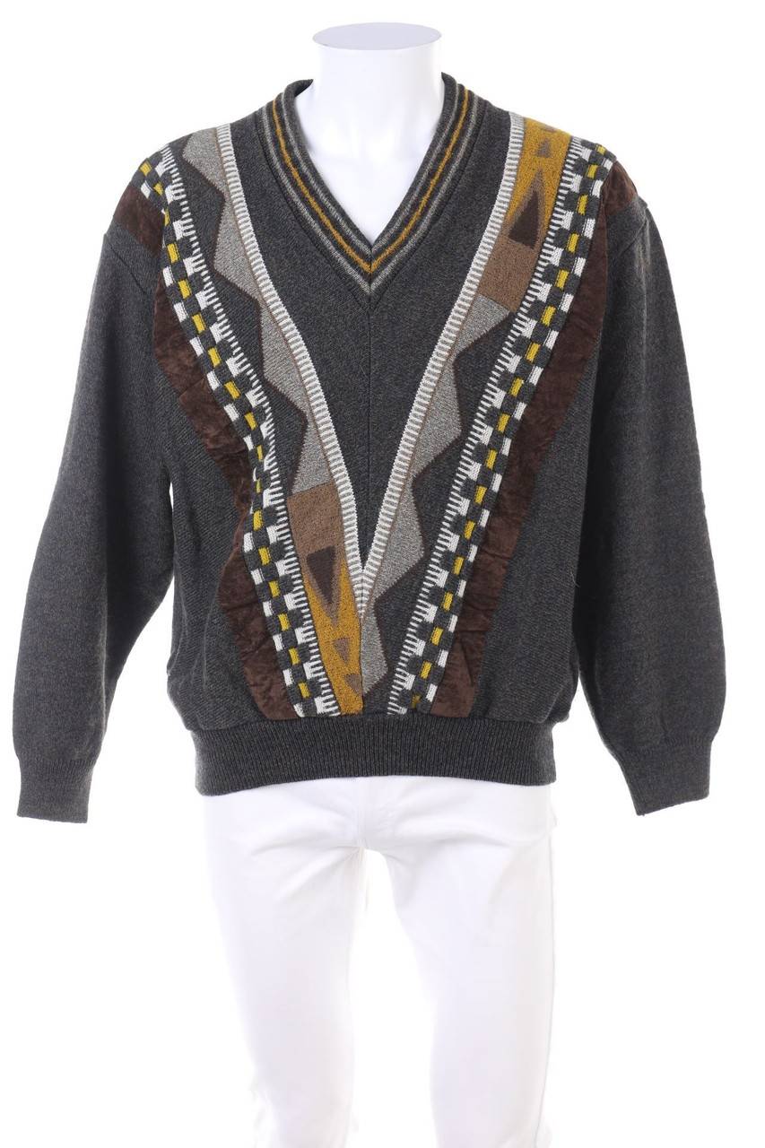 Carou VINTAGE V-Neck-Pullover aus Woll-Mix mit Muster