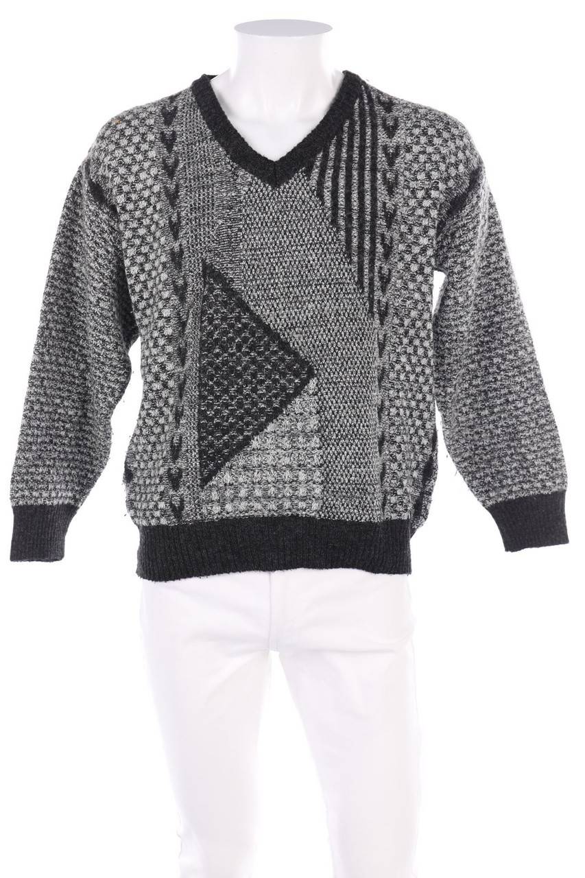 Carou VINTAGE V-Neck-Pullover mit geometrischem Muster