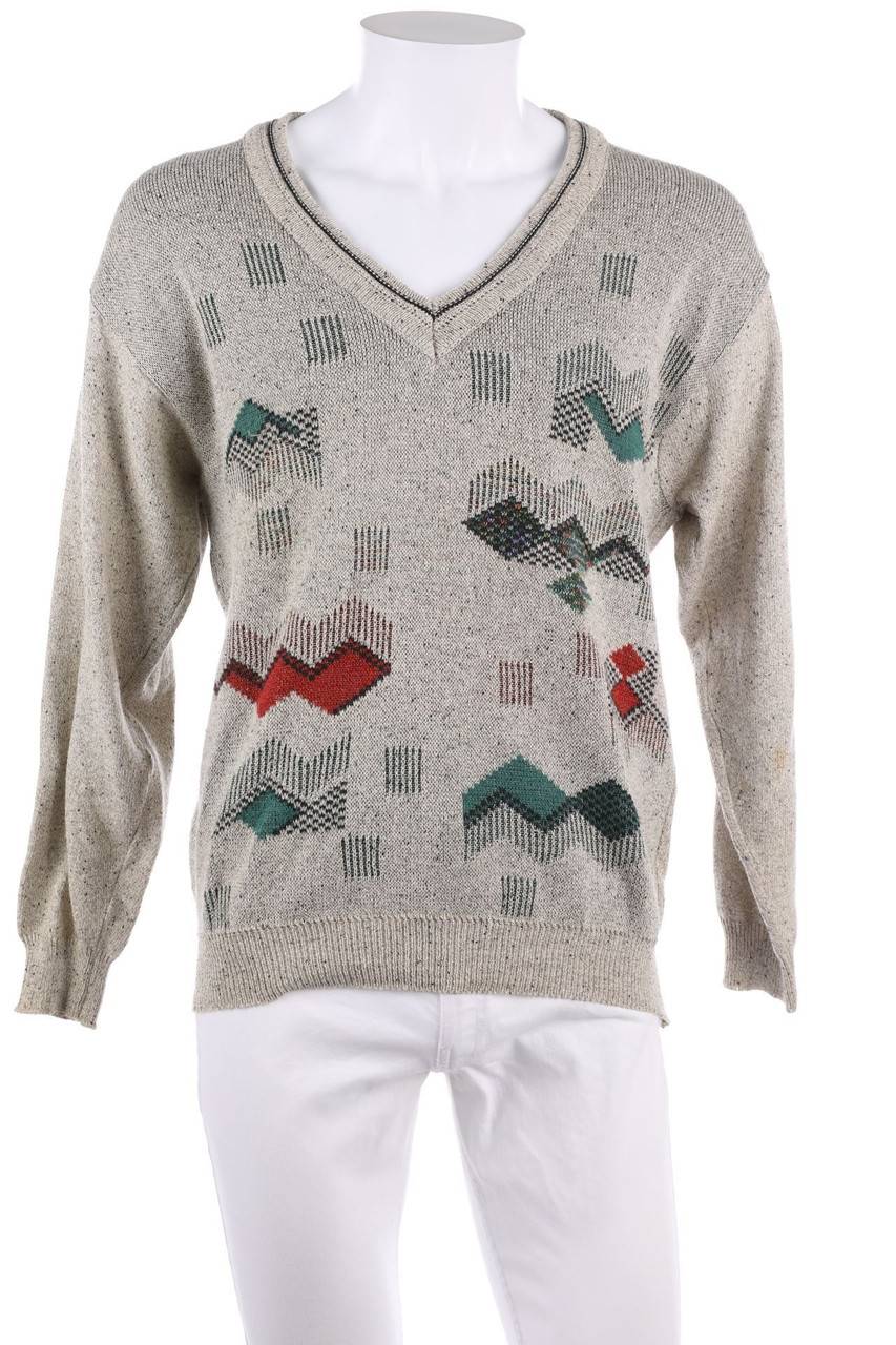 Carou VINTAGE V-Neck-Pullover mit geometrischem Muster