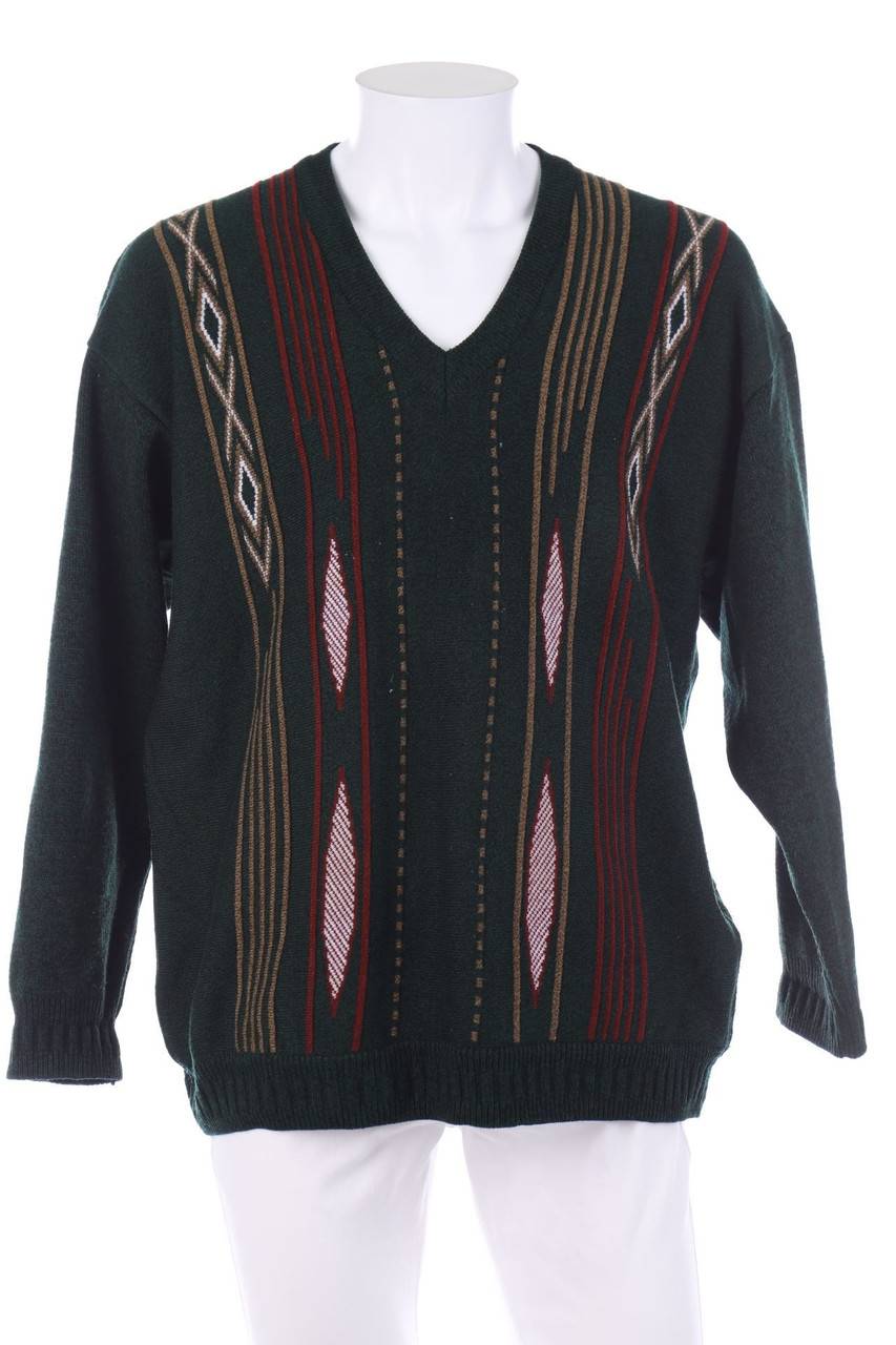 Carou VINTAGE V-Neck-Pullover mit geometrischem Muster