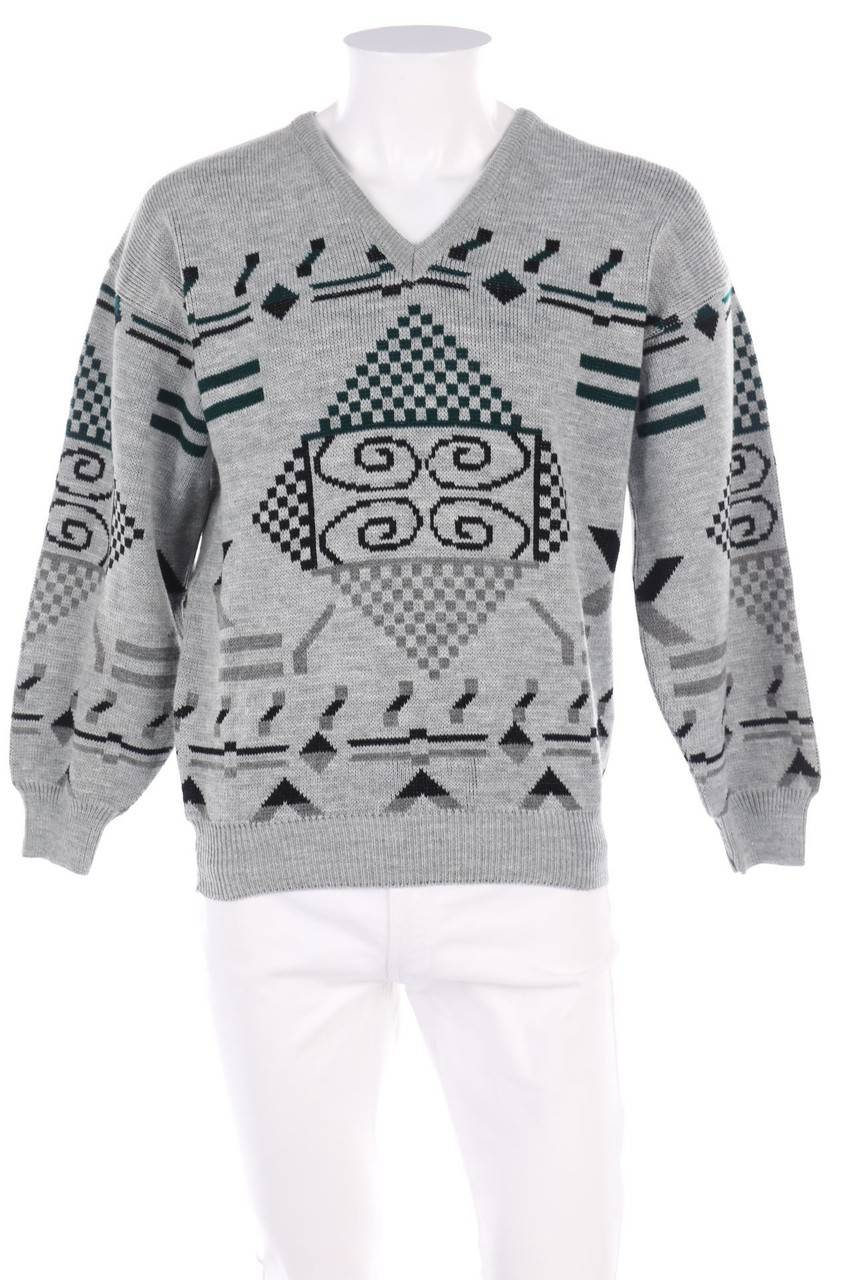 Carou VINTAGE V-Neck-Pullover mit geometrischem Muster