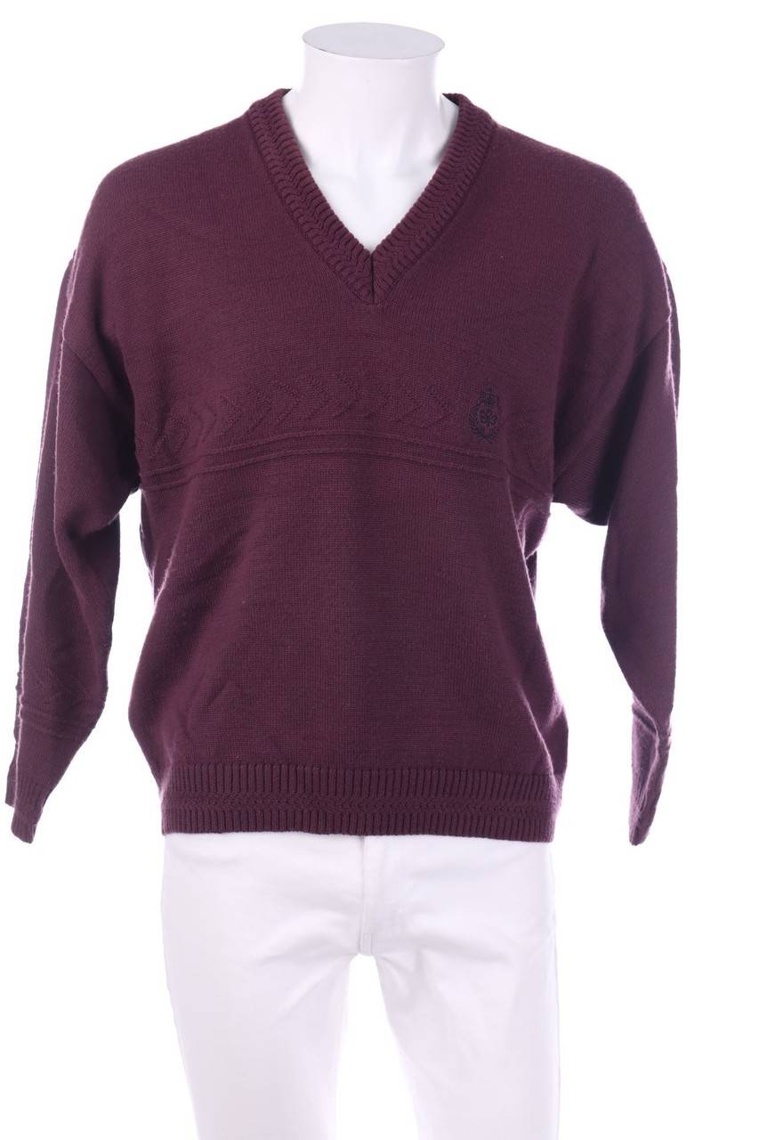 Carou VINTAGE V-Neck-Pullover mit Stickereien aus Woll-Mix