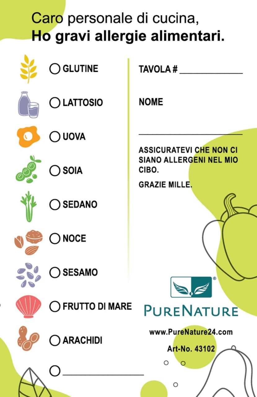 Purenature Allergy Card With Food Allergy For ES / IT