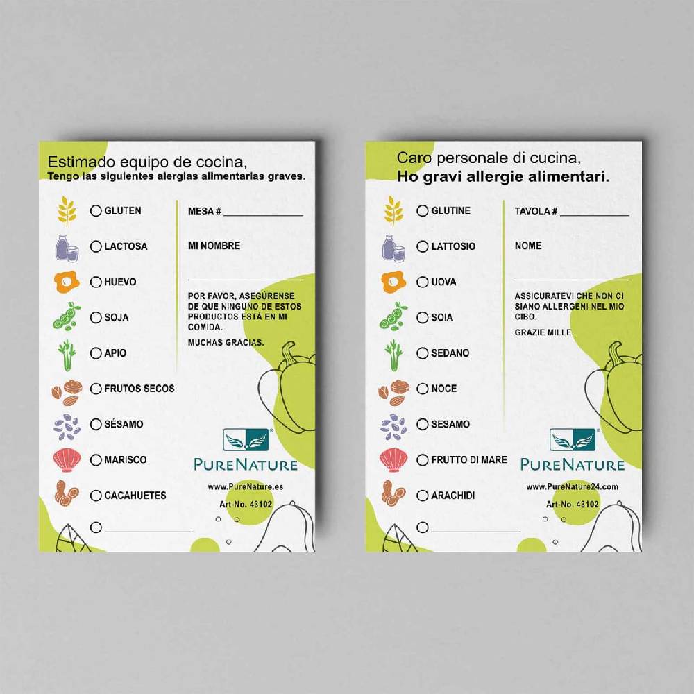 Purenature Allergy Card With Food Allergy For ES / IT