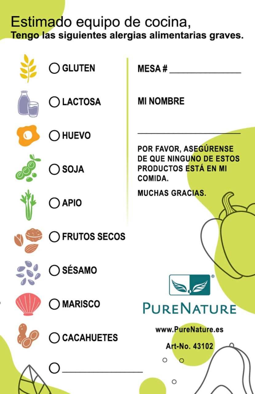 purenature Allergy card with food allergy for ES / IT