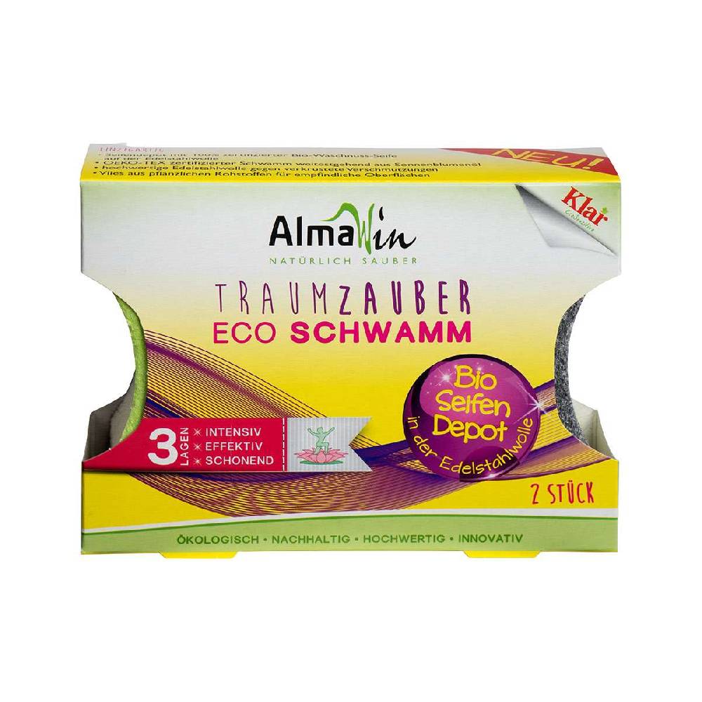 alma-win AlmaWin Eco Scouring Sponge with Steel Wool & Nut Soap