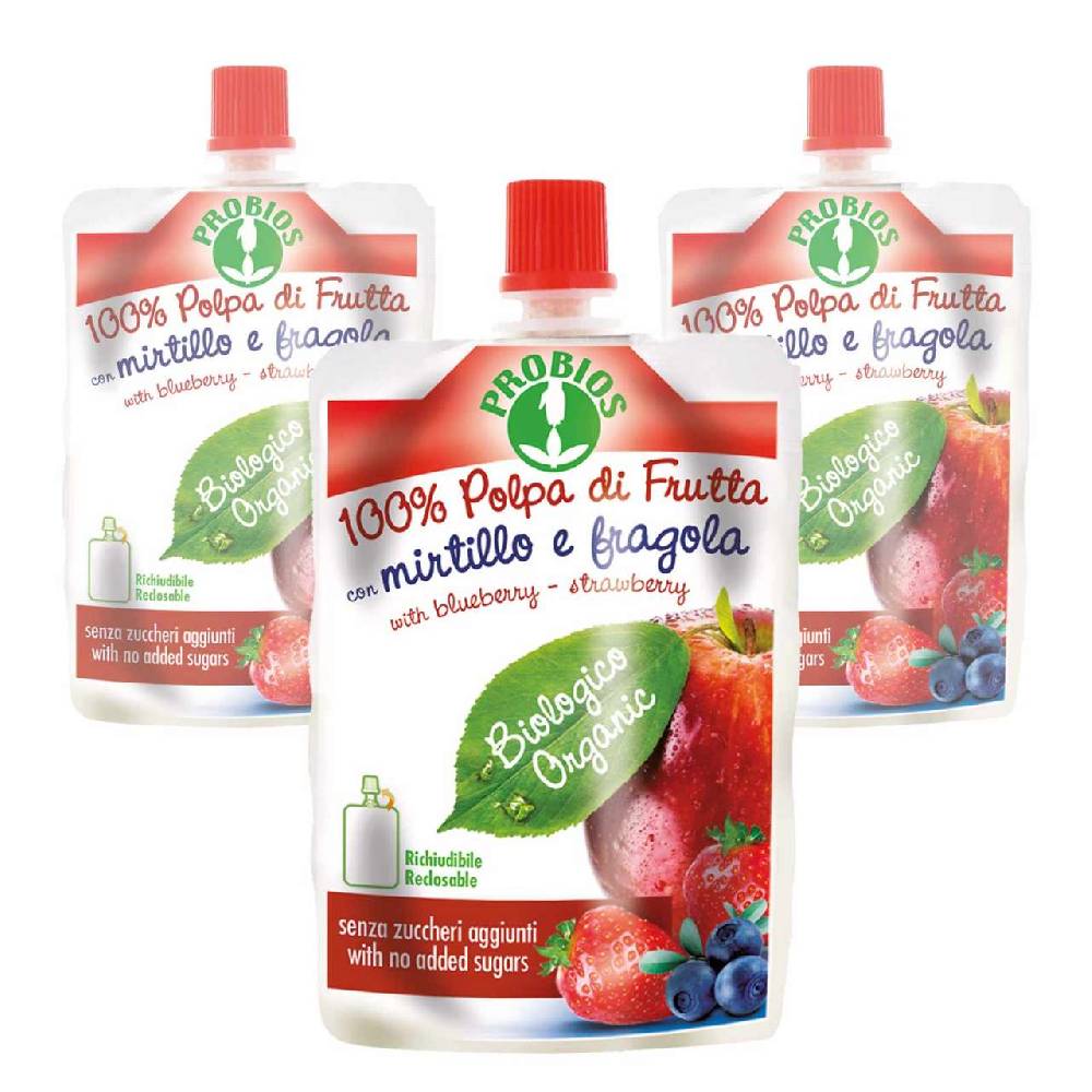 probios Apple-Blueberry-Strawberry Fruit purée 3x100 gr