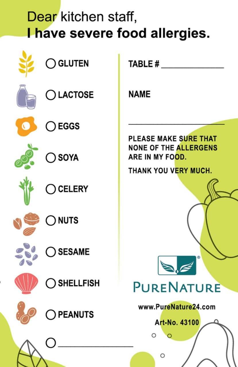 Purenature PureNature Allergy Card In Language DE / EN