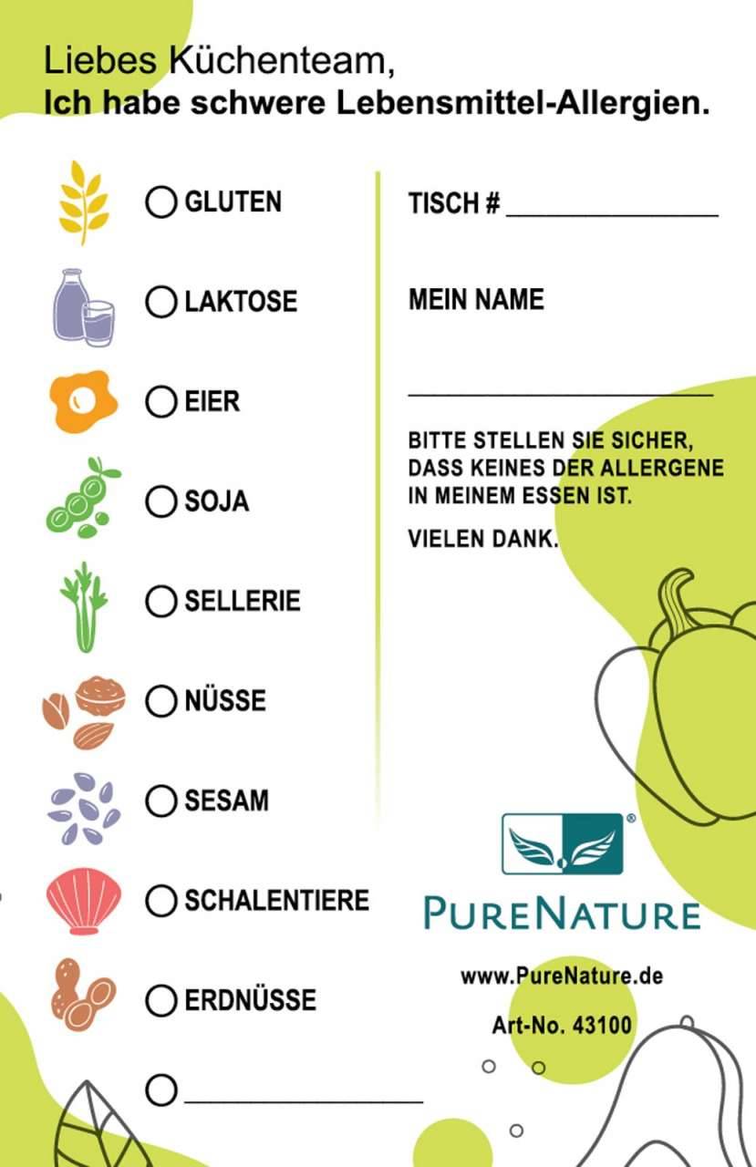 purenature PureNature allergy card in language DE / EN