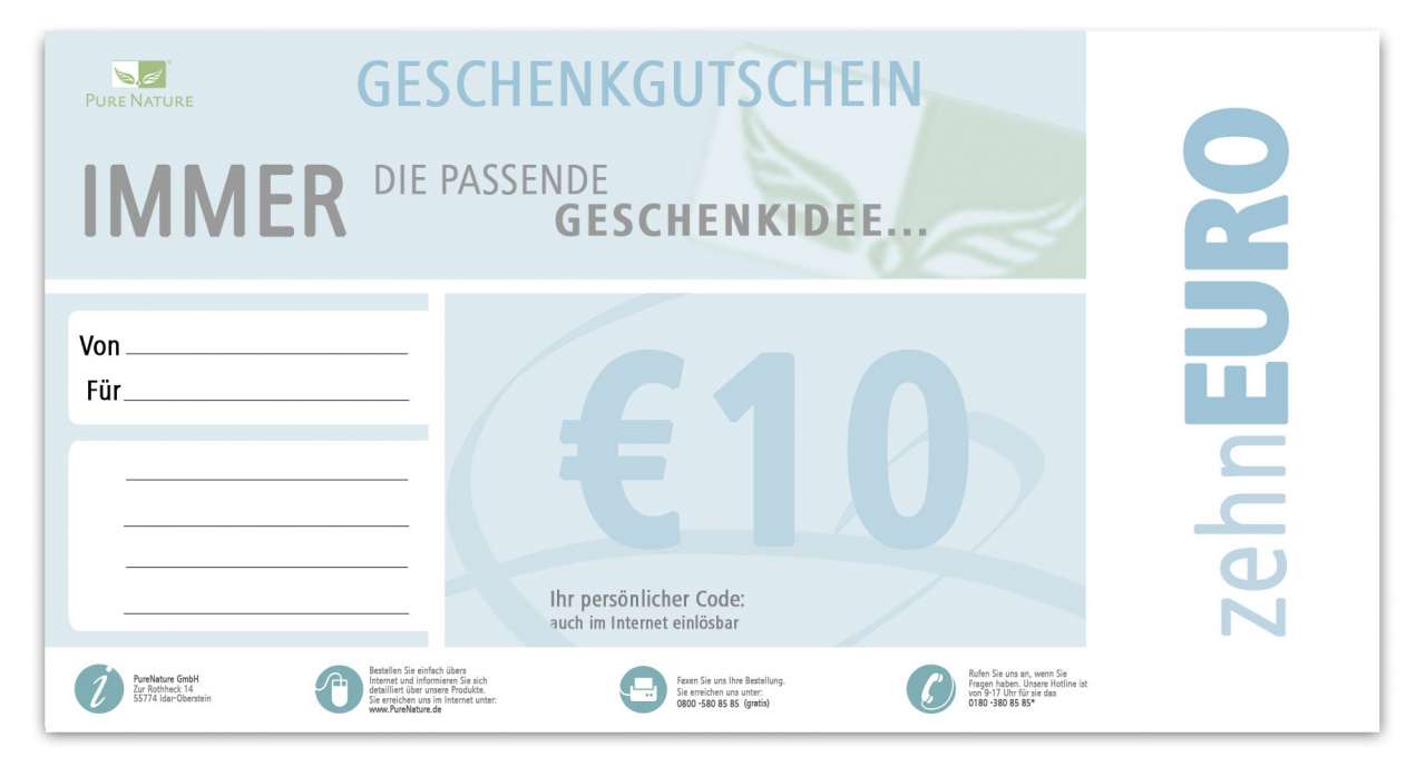 purenature Gift Certificate Value: 10,00 Euro