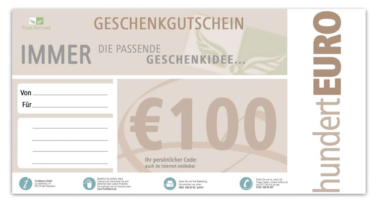purenature Gift Certificate Value: 100,00 Euro