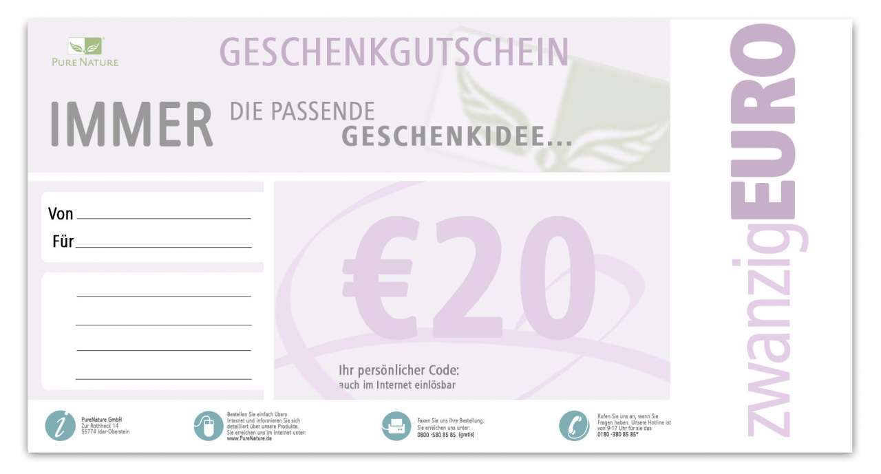 purenature Gift Certificate Value: 20,00 Euro