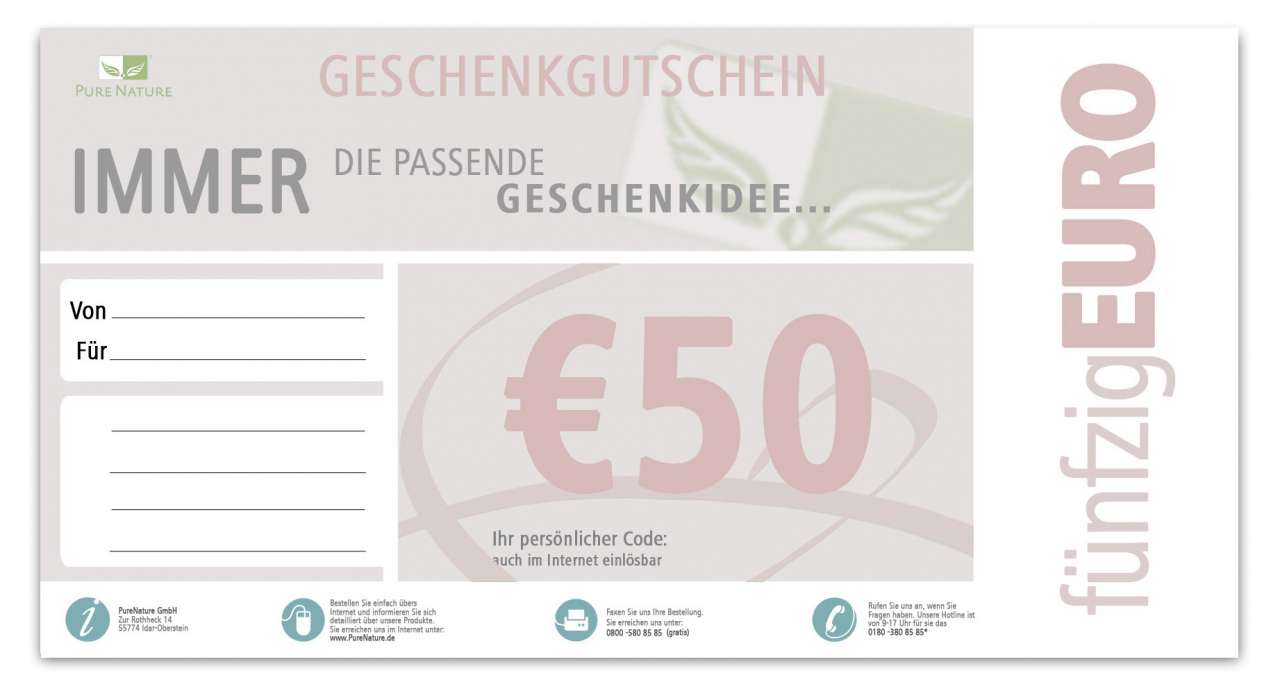 purenature Gift Certificate Value: 50,00 Euro