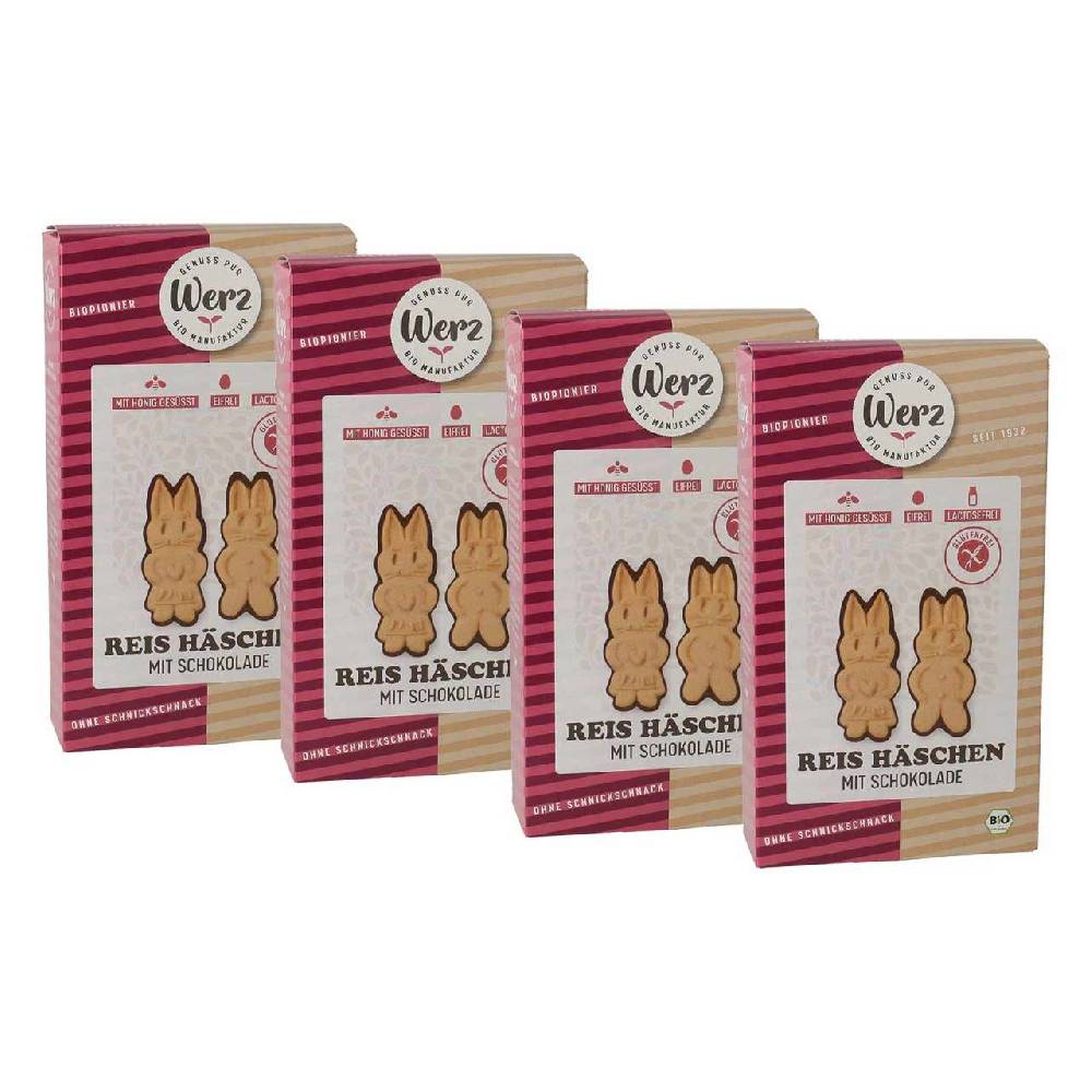 werz Rice Chocolate Rabbit Biscuits Gluten-Free (4 x 125 grams)