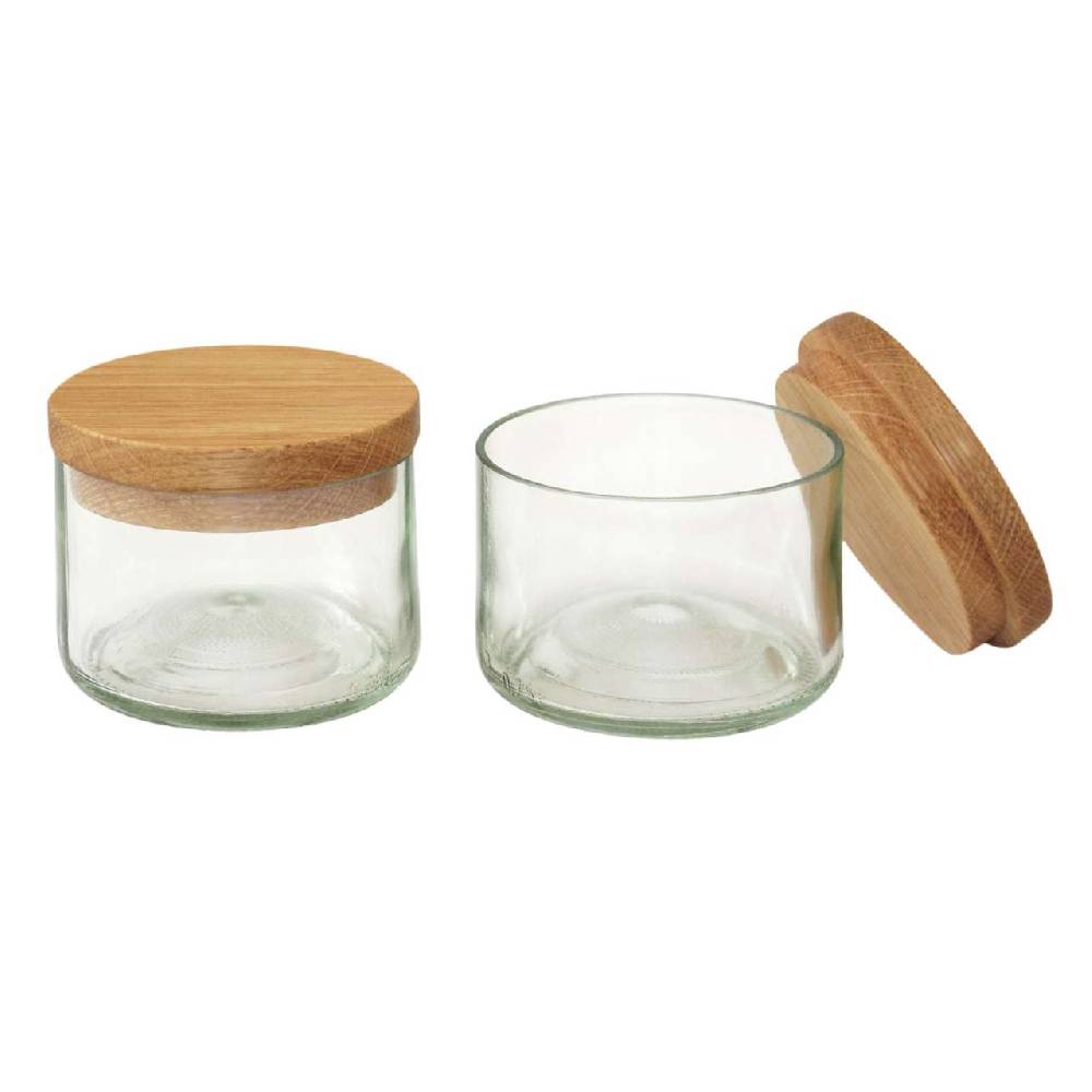 Side-by-side Side By Side - Glass Jar With Wooden Lid For Salt & Spices - Set Of 2