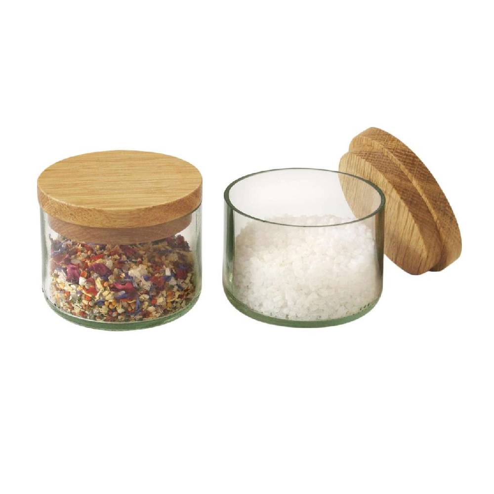Side-by-side Side By Side - Glass Jar With Wooden Lid For Salt & Spices - Set Of 2
