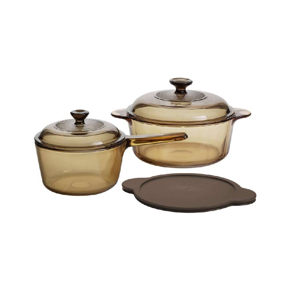 visions Visions Pans - Set of Spouted Glass Saucepan & Pot with Lids