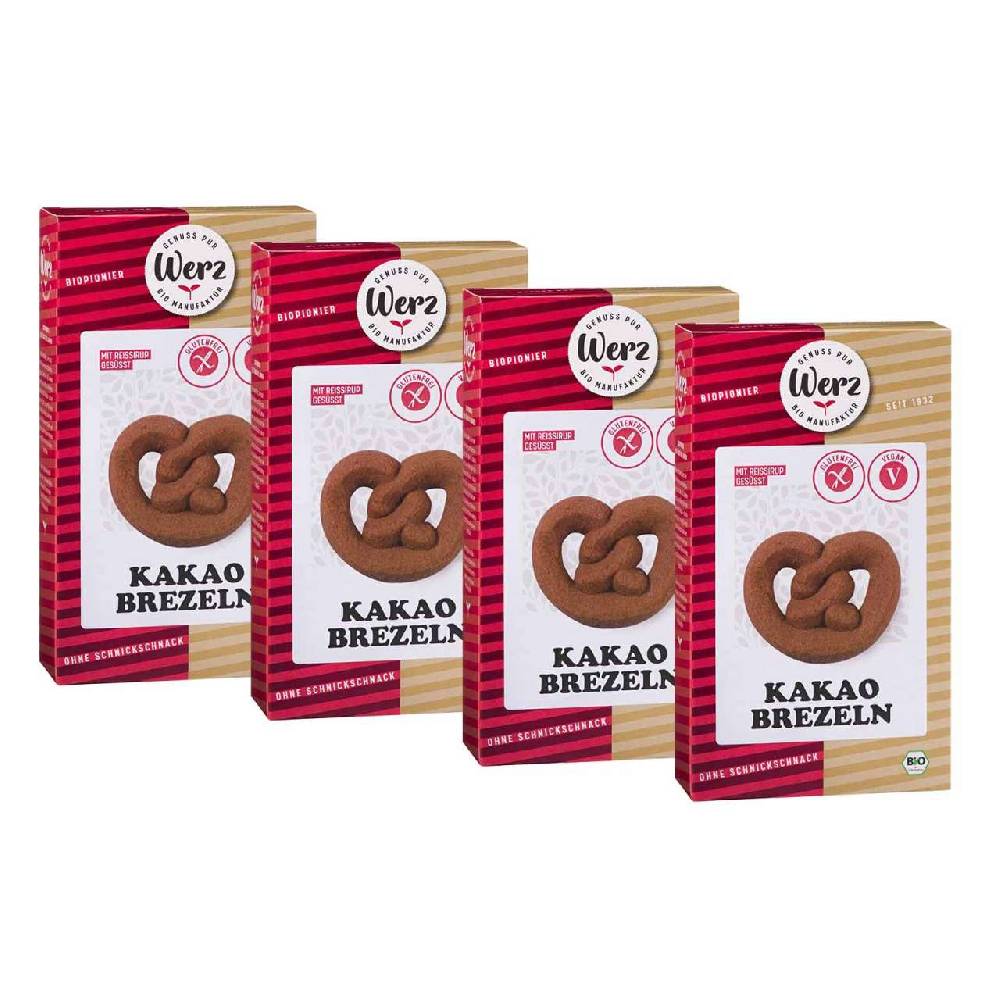 werz Rice Chocolate Pretzel Biscuits (4 x 125 grams)