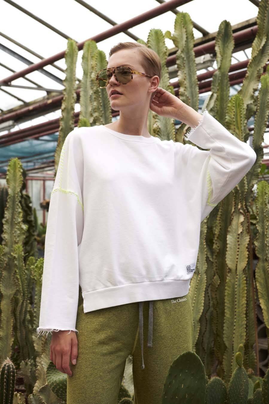 Liv Bergen Sweater "100% Organic Cotton" Handstitched In Optic White