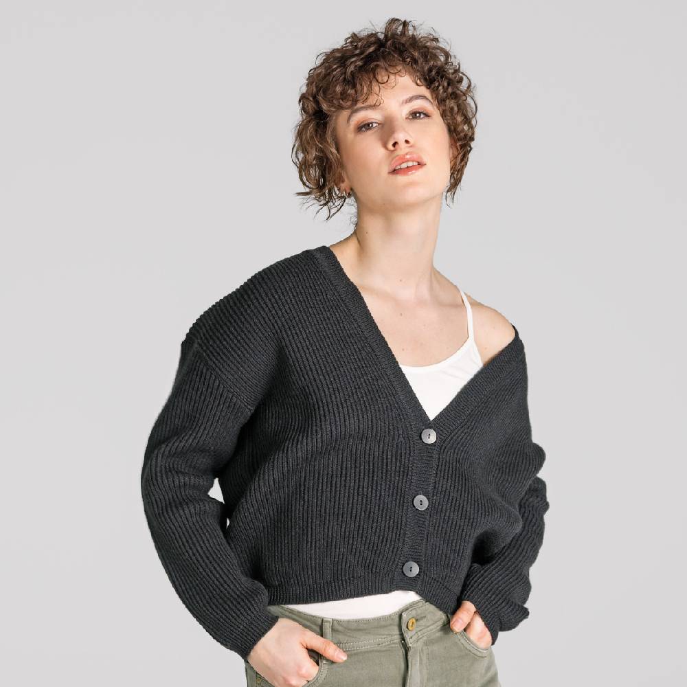 LIVING CRAFTS ALFREY - Strickjacke Boxy - Off Black