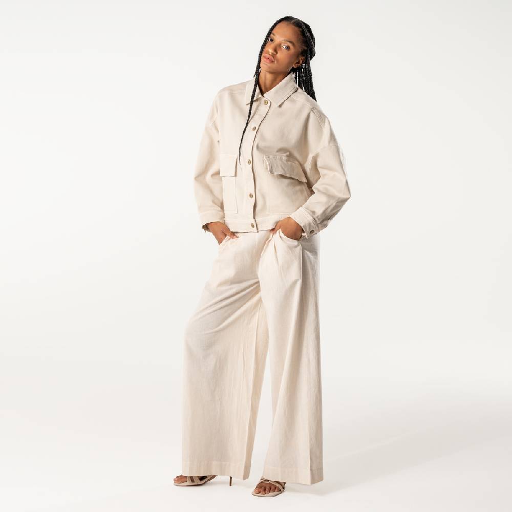 LIVING CRAFTS DUYEN - Weite Bundfaltenhose - Sand