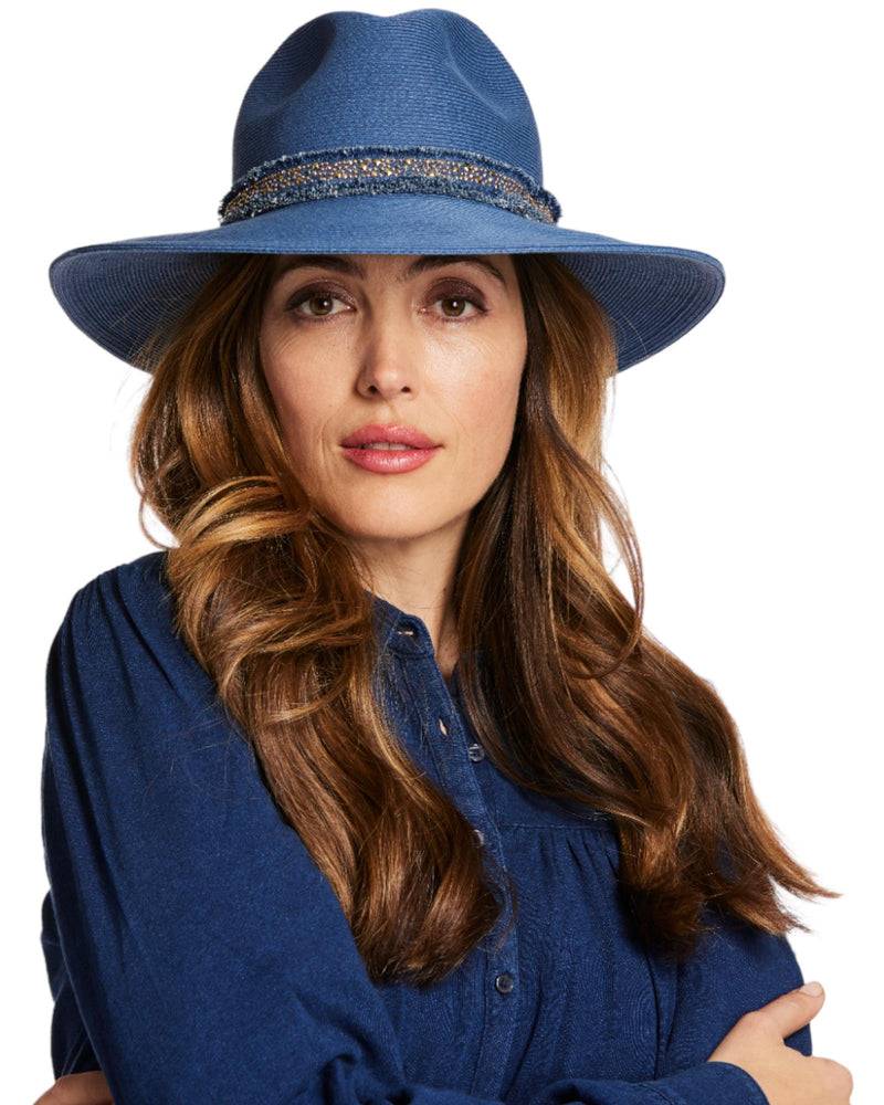 Loevenich großer Fedora mit Glitzersteinchen-Indigo