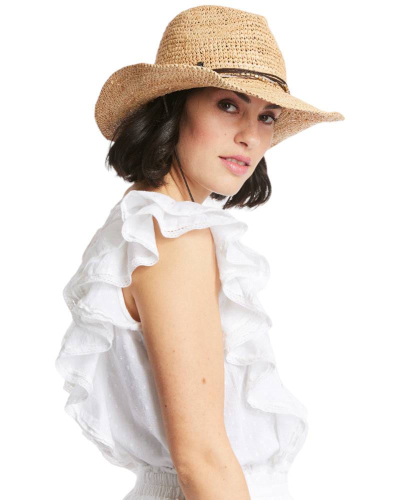 Loevenich Loevenich Cowboyhut - Leichter Naturfarbener Raffia-Strohhut mit formbarem Rand