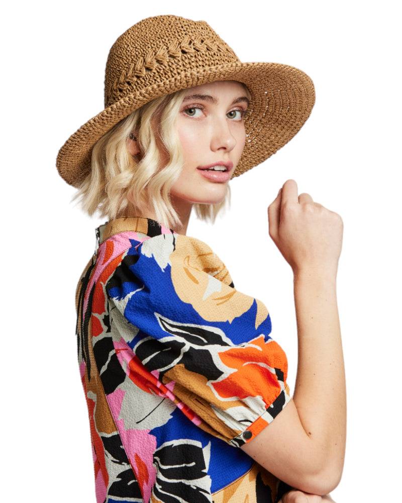 Loevenich Gehäkelter Fedora Hut-Kamel