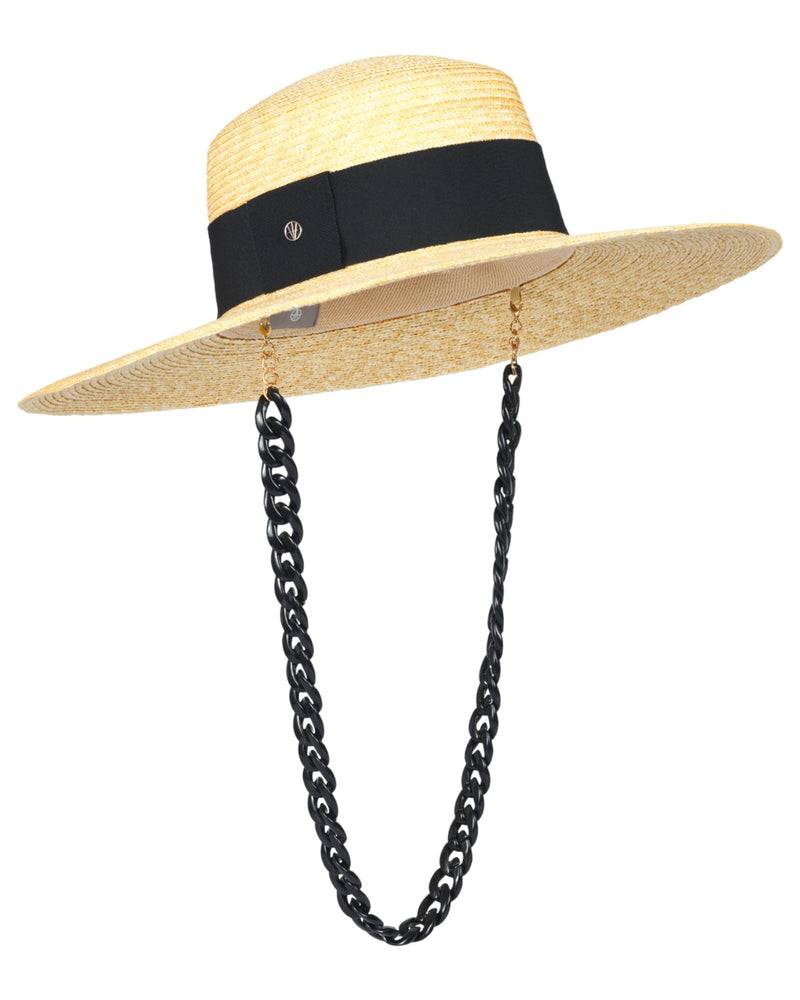 Loevenich Matelot-Strohhut Mit Kette-Natur-Schwarz