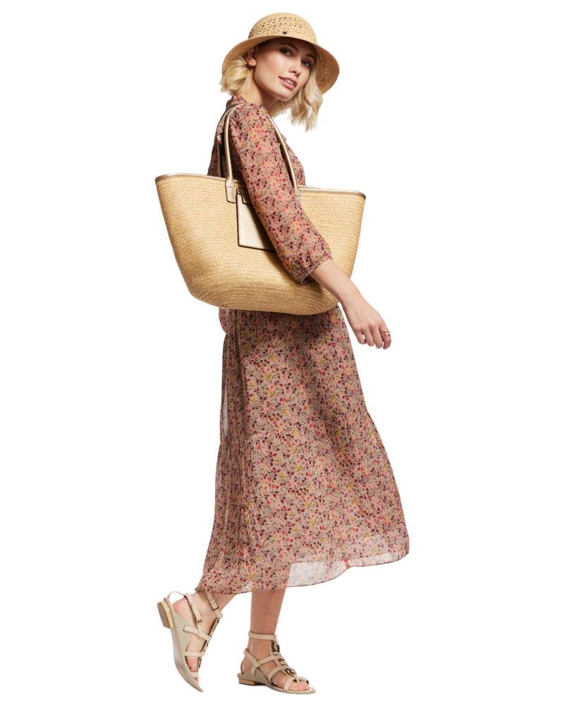 Loevenich Set: gehäkelter Strohhut plus Tasche-Gold