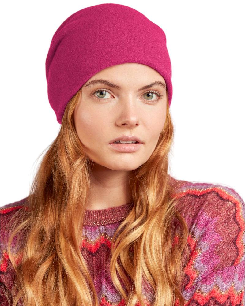 Loevenich Woll-Beanie, hinten gerafft in uni Pink