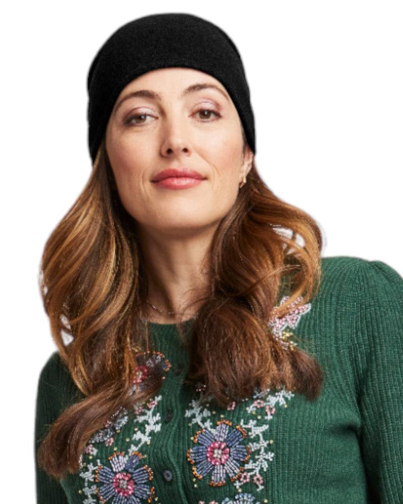 Loevenich Woll-Beanie, hinten gerafft in uni Schwarz