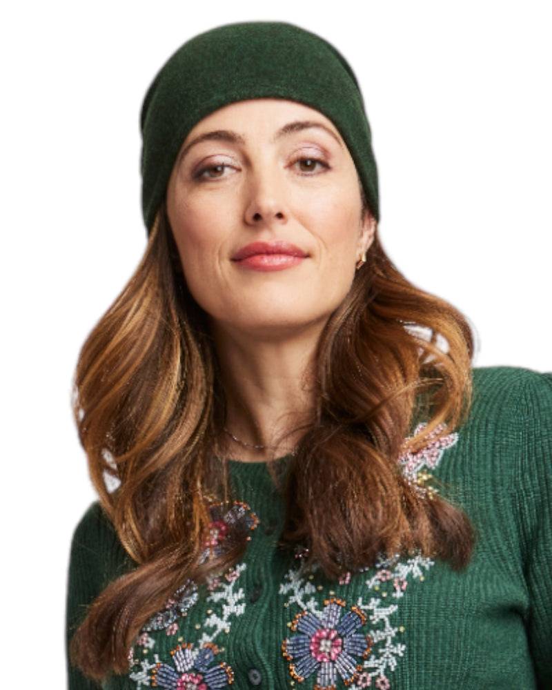 Loevenich Woll-Beanie, hinten gerafft in uni Waldgrün