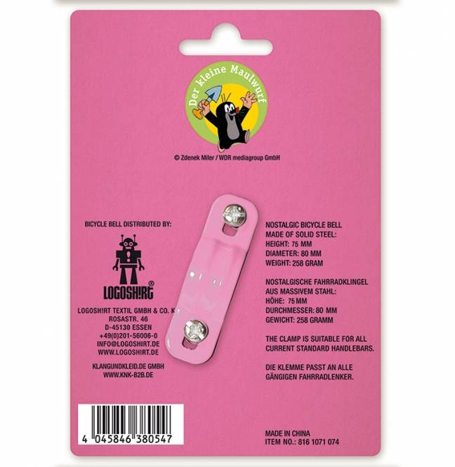 Logoshirt Der Kleine Maulwurf - Fliegenpilz - Fahrradklingel Retro - Groß - Ø 80 Mm - Pink