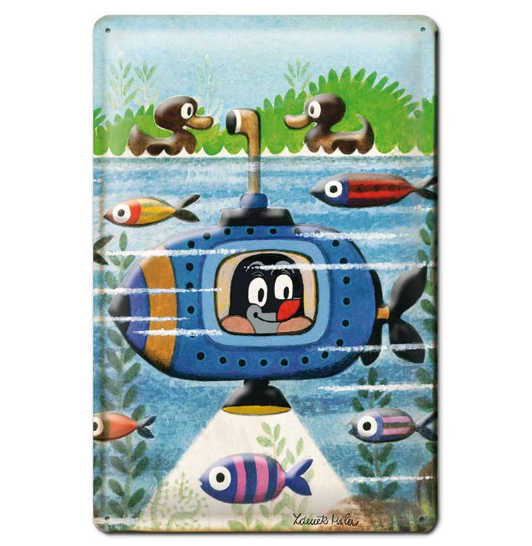 Logoshirt Der Kleine Maulwurf - U-Boot - Blechschild - aus robustem Stahblech - gewölbt mit Prägung - 20 x 30 cm