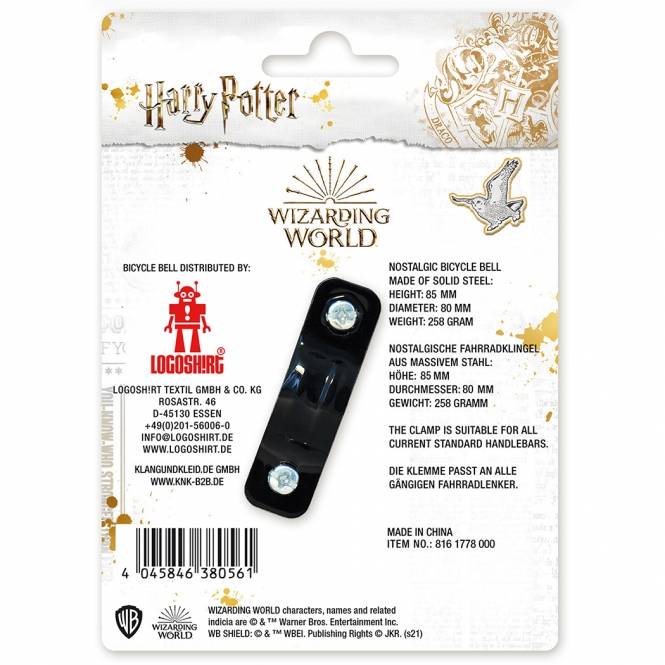 Logoshirt Gleis 9 3/4 - Logo - Harry Potter - Hogwarts Express - Fahrradklingel Retro - Groß - Ø 80 Mm - Schwarz