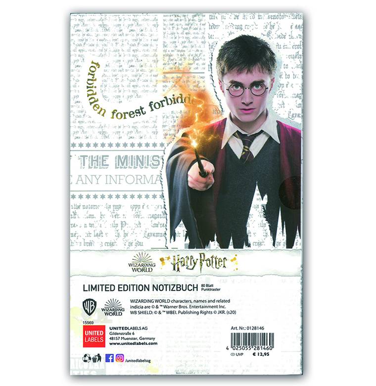 Logoshirt Harry Potter - Hogwarts Logo - Hardcover Notizbuch A5 - Mit Gummiband - Gepunktet - Limited Edition