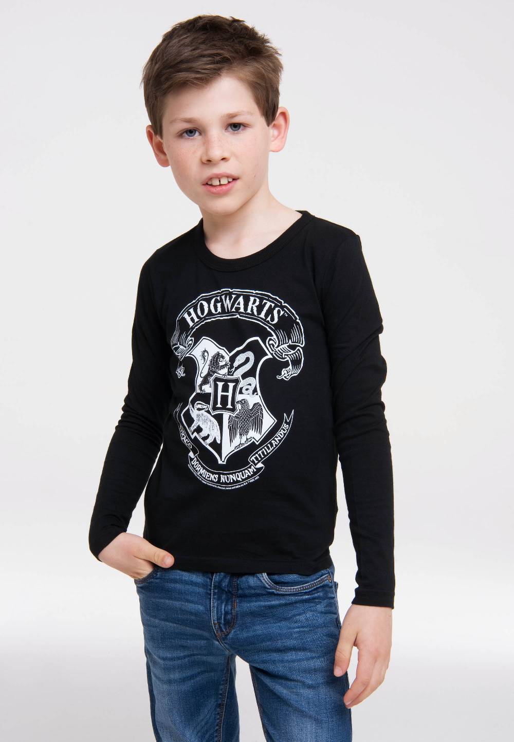 Logoshirt Harry Potter - Hogwarts Logo (Weiß) - Langarmshirt Print - Kinder